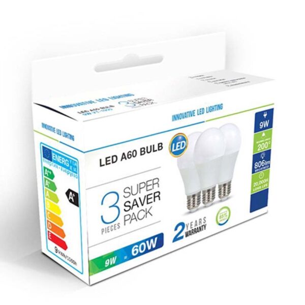 Bombilla LED 9W A60 E27  806 lumens - Pack 3