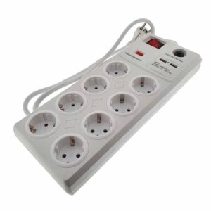 Regleta de enchufe 8x16A protec. sobretensión + 2 USB 2,1A