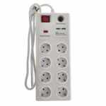 Regleta de enchufe 8x16A protec. sobretensión + 2 USB 2,1A