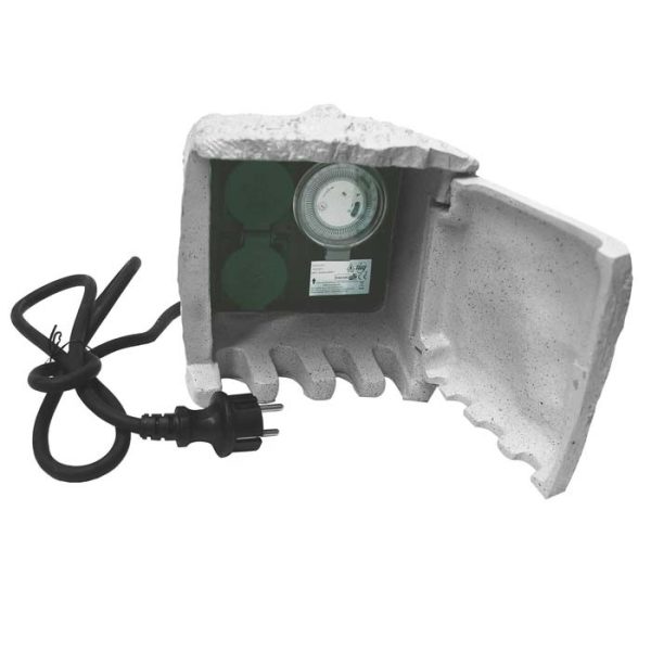 Piedra de jardín con dos tomas IP44 + programador cable 1,5M H07RN-F