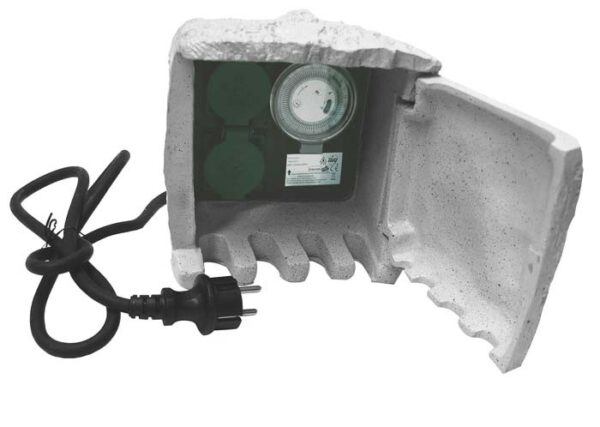 Piedra de jardín con dos tomas IP44 + programador cable 1,5M H07RN-F