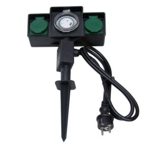 Pica de jardín con dos tomas IP44 + programador cable 1,5M H07RN-F