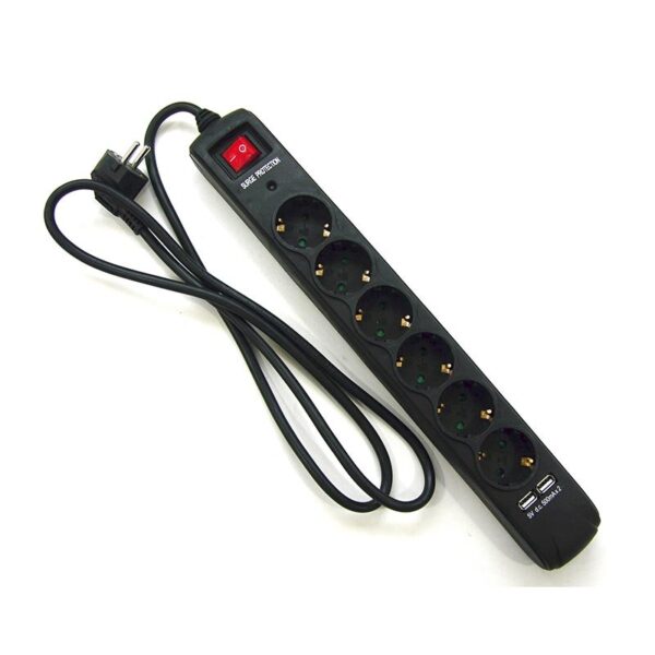 Base 6 tomas protección sobretensión + 2 puertos USB con interruptor 1,5M cable 3G1,5MM2
