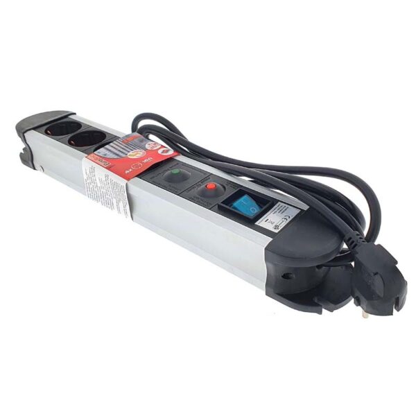 Regleta eléctrica multitomas de aluminio con protección sobretensión 2M 3G1,5MM2 + interruptor
