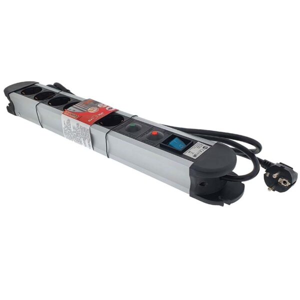 Regleta eléctrica multitomas de aluminio con protección sobretensión 2M 3G1,5MM2 + interruptor