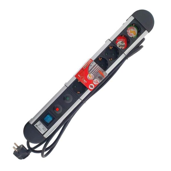 Regleta eléctrica multitomas de aluminio con protección sobretensión 2M 3G1,5MM2 + interruptor