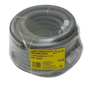 Tubo Corrugado Precableado con 3 cables unipolares 2,5mm2 rollo 10m