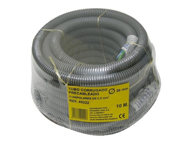 Tubo Corrugado Precableado con 3 cables unipolares 2,5mm2 rollo 10m