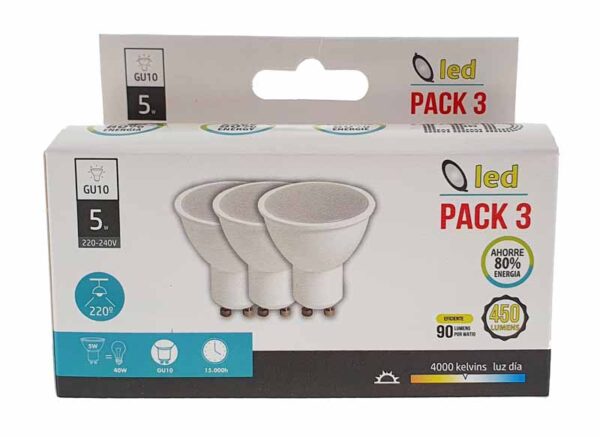Bombilla LED 5W GU10 400 lumens - Pack 3