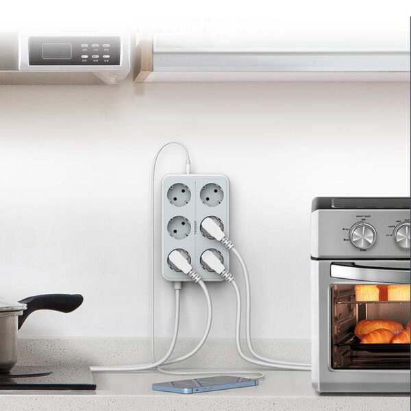 Regleta de Enchufes Eléctrica de 6 Tomas 16A Schuko con 3 Puertos USB