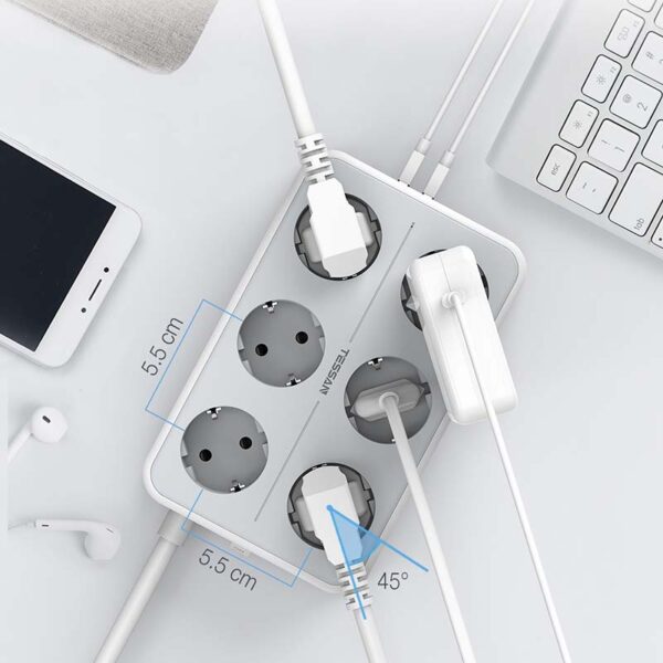 Regleta de Enchufes Eléctrica de 6 Tomas 16A Schuko con 3 Puertos USB