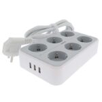 Regleta de Enchufes Eléctrica de 6 Tomas 16A Schuko con 3 Puertos USB